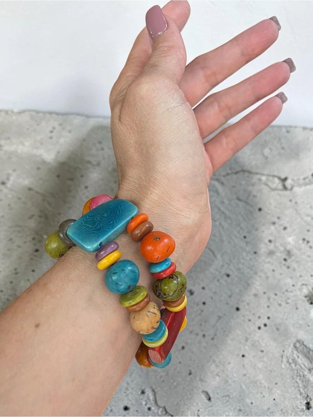 Colorful Faux Stone Double Strand Stretch Bracelet 7.25